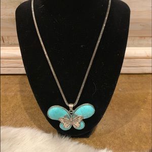 Butterfly Silver and Turquoise Necklace